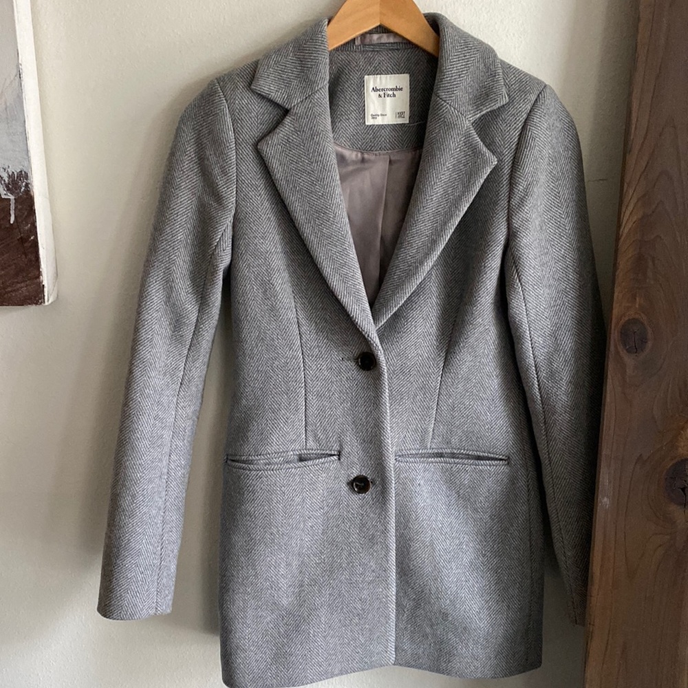 Abercrombie Grey Herringbone Wool Blazer Jacket